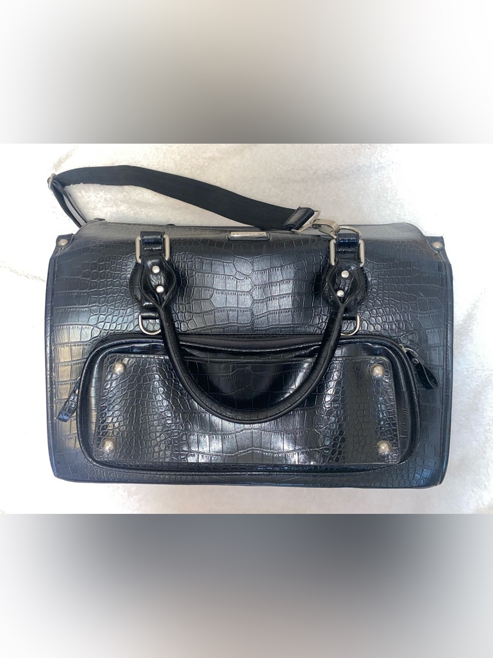 Lovabledog Pet Carrier | Dog Carrier - Black Crocodile Patterned Travel Bag